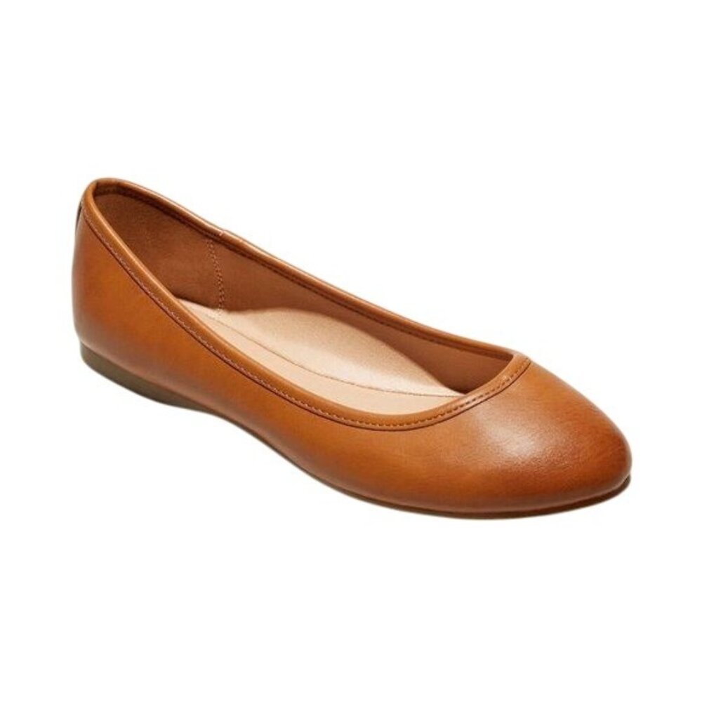 A New Day Women's Cognac Faux Leather Flats Size 8W